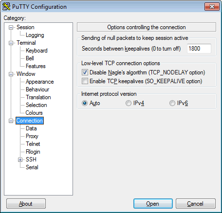 Screenshot: PuTTY Konfigurationsfenster Screenshot: PuTTY Konfigurationsfenster