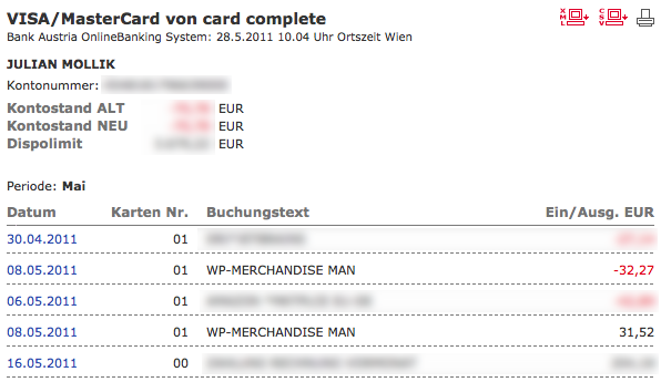 Screenshot Visa Onlinerechnung Screenshot Visa Onlinerechnung
