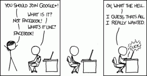 On one hand, you'll never be able to convince your parents to switch. On the other hand, you'll never be able to convince your parents to switch! xkcd Google+
